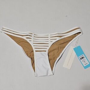 Beach Bunny Hard Summer Skimpy Bikini Bottom Blush & White XXL New